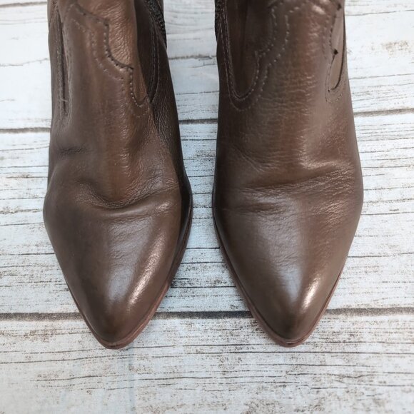 Frye Brown Leather Ash Western Style Ankle Stack Heel Boots Women Size 9 - Picture 2 of 9